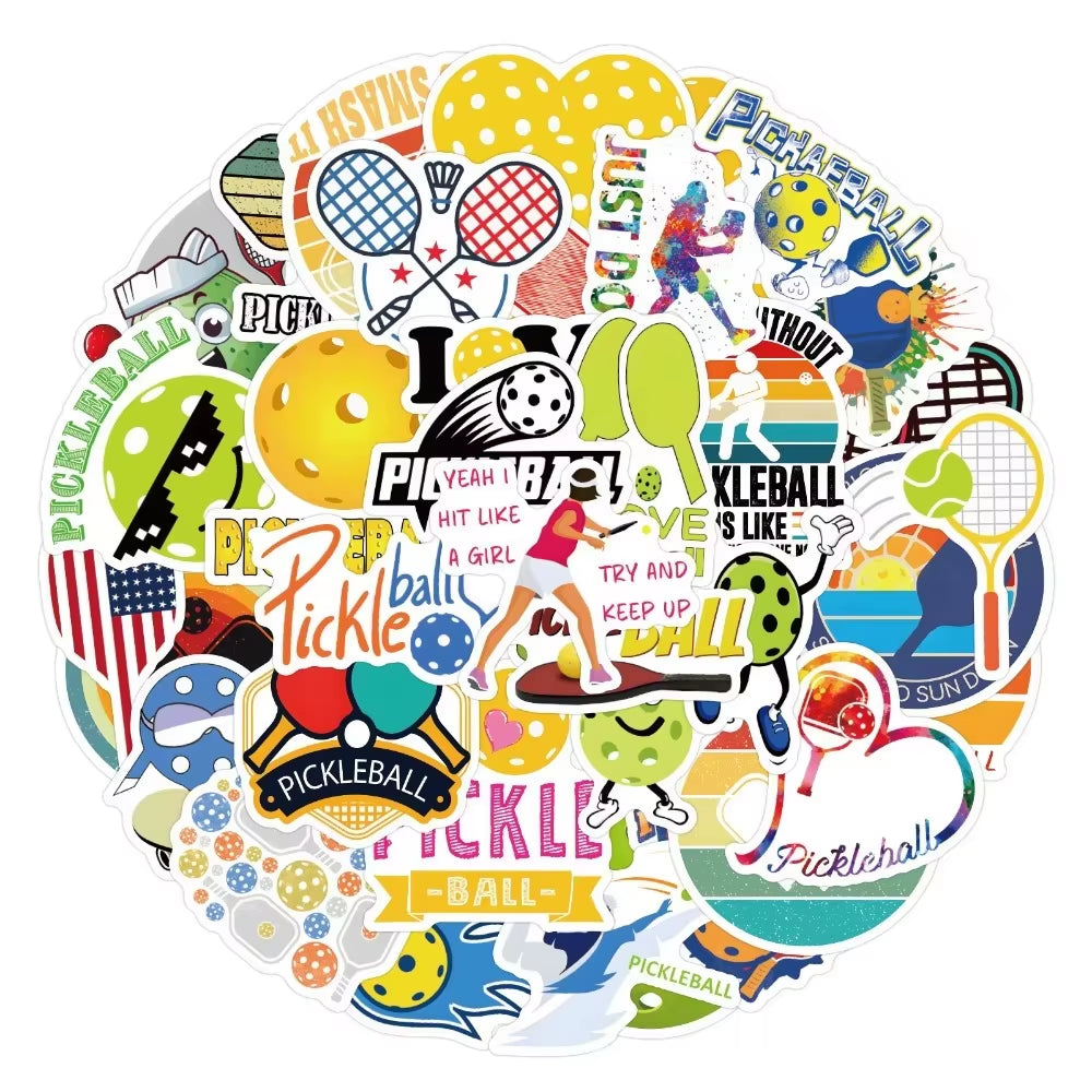 “One More Game” Pickleball Sticker Pack 50 Waterproof Cartoon Stickers