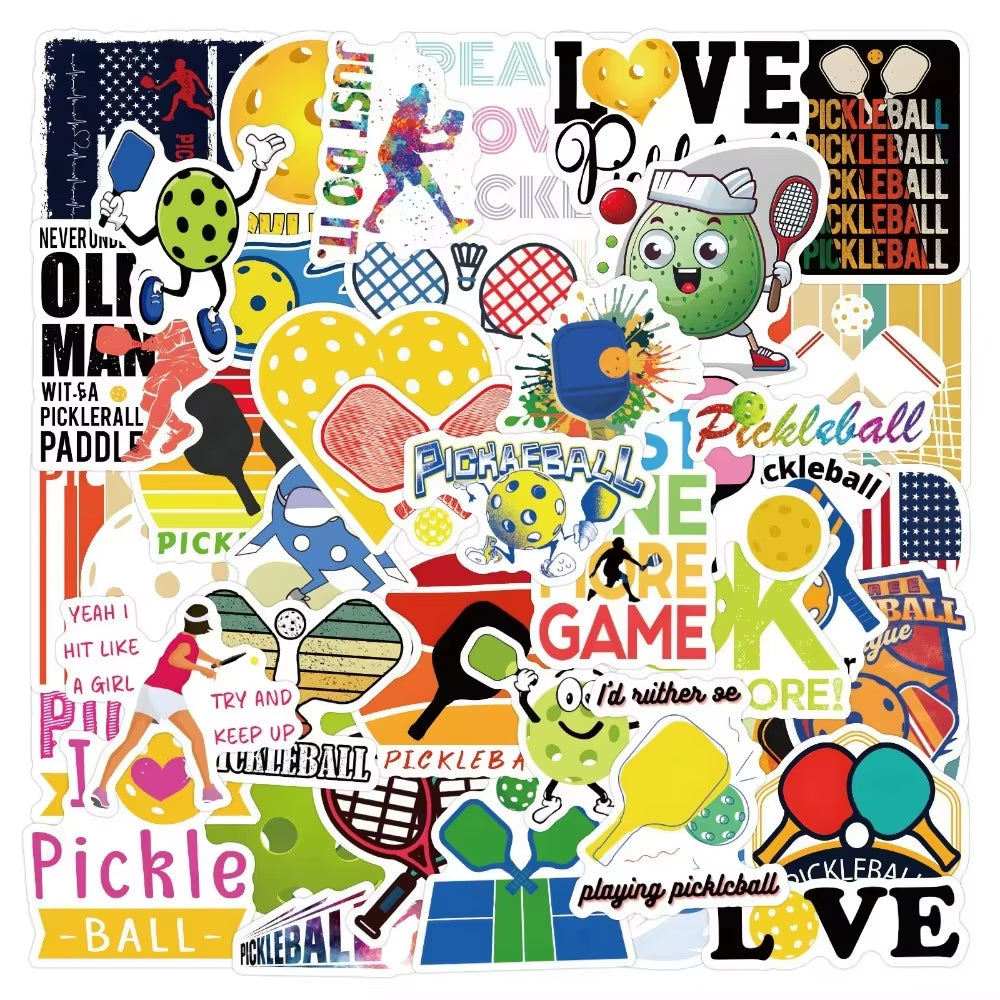 “One More Game” Pickleball Sticker Pack 50 Waterproof Cartoon Stickers