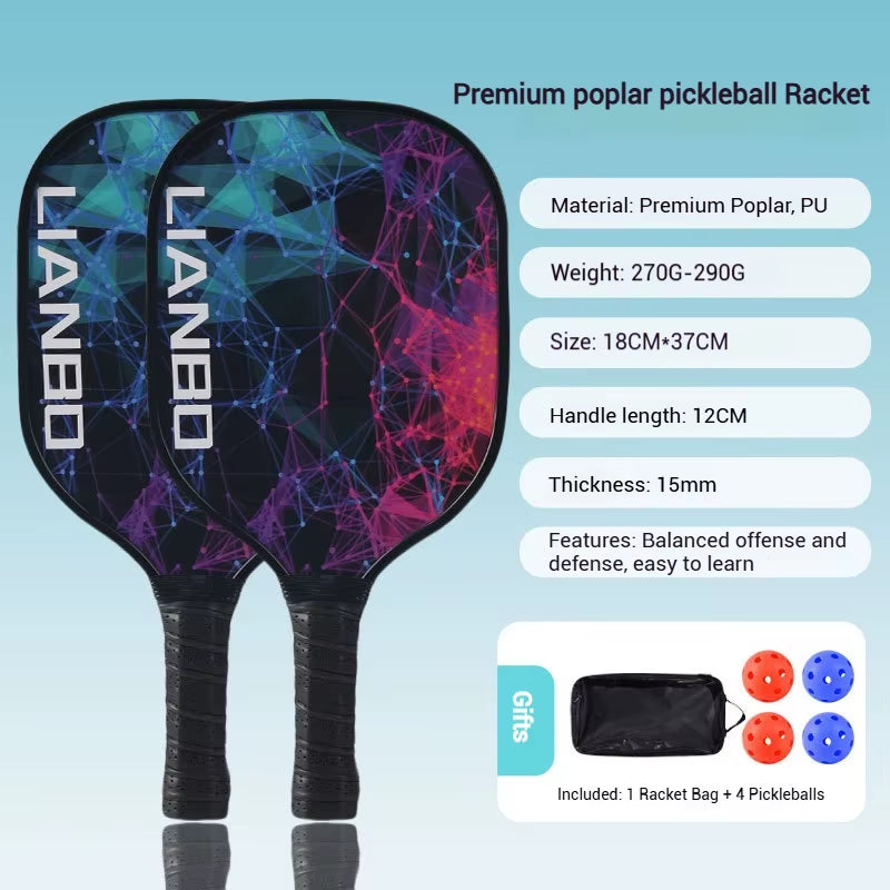 Professional Pickleball Racket Set - Includes 2 Lightweight Paddles and 4 Pickleballs for Beach Tennis