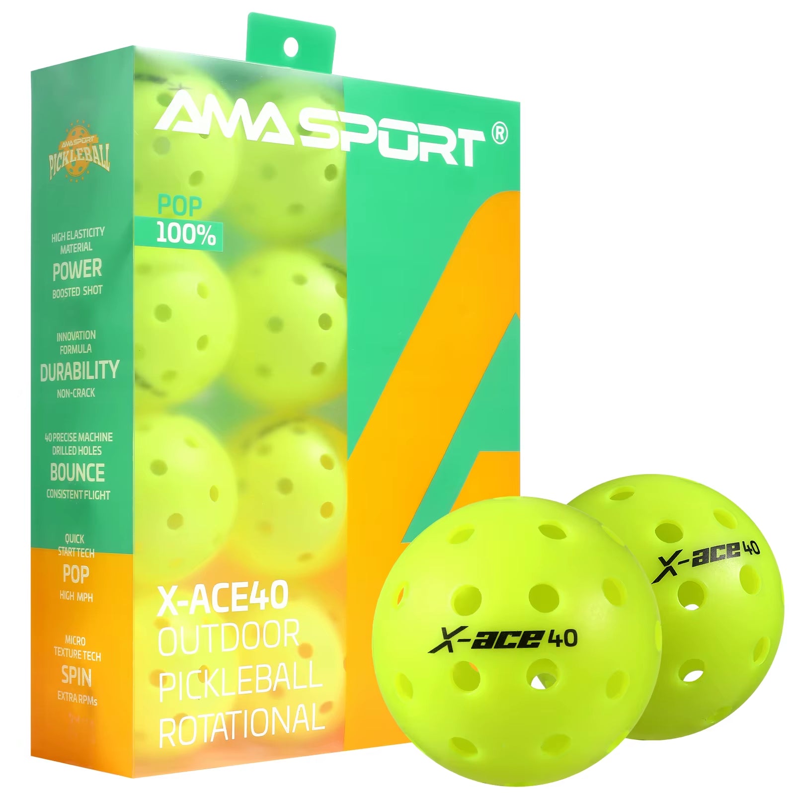 X-ACE Outdoor Pickleballs 40-Hole Crack-Resistant Optic Yellow Performance Balls