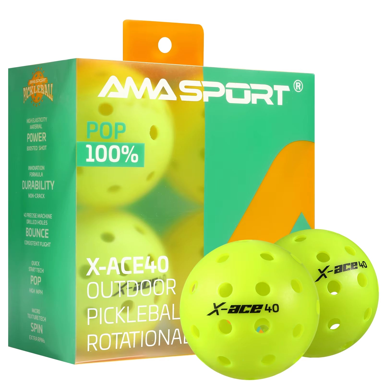 X-ACE Outdoor Pickleballs 40-Hole Crack-Resistant Optic Yellow Performance Balls