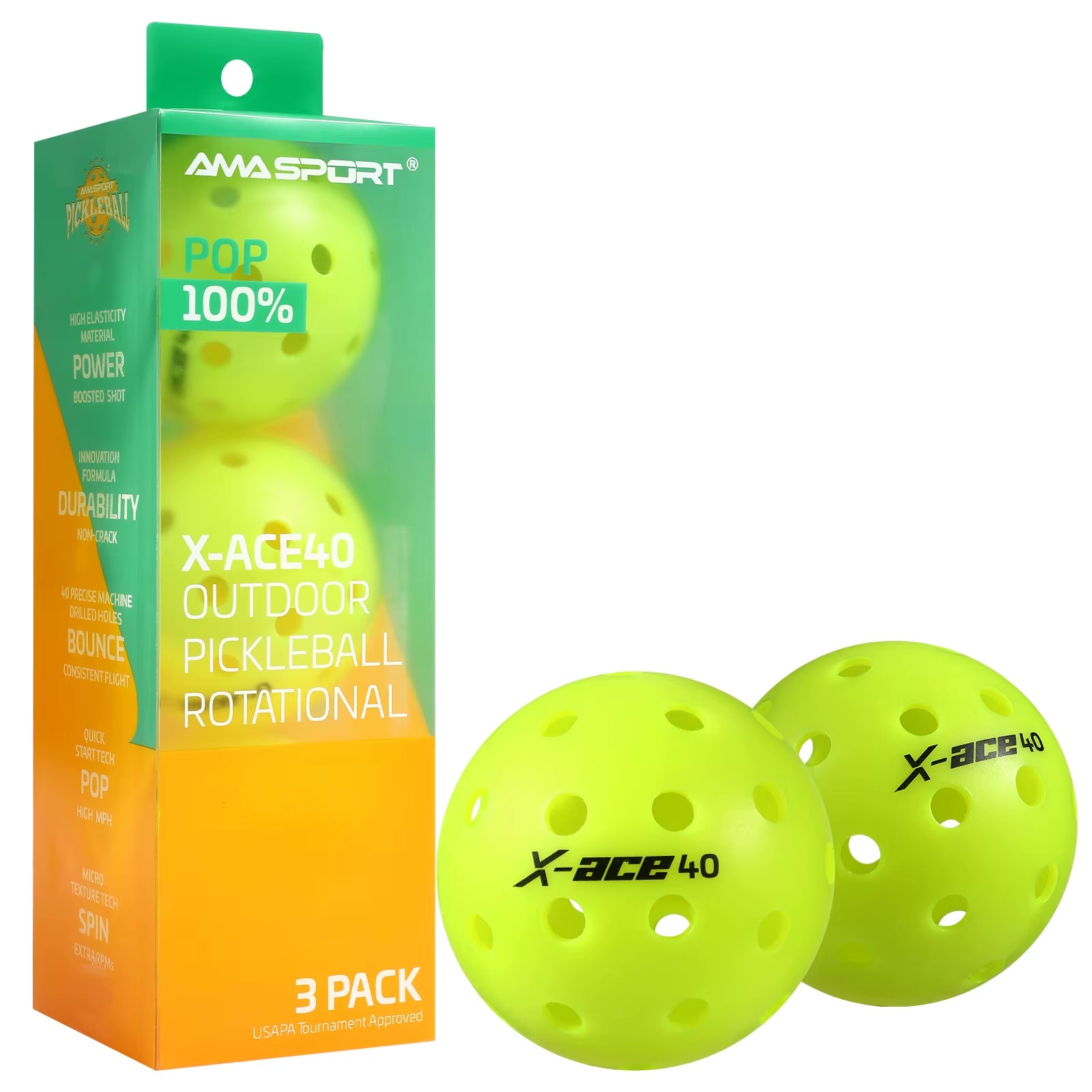 X-ACE Outdoor Pickleballs 40-Hole Crack-Resistant Optic Yellow Performance Balls