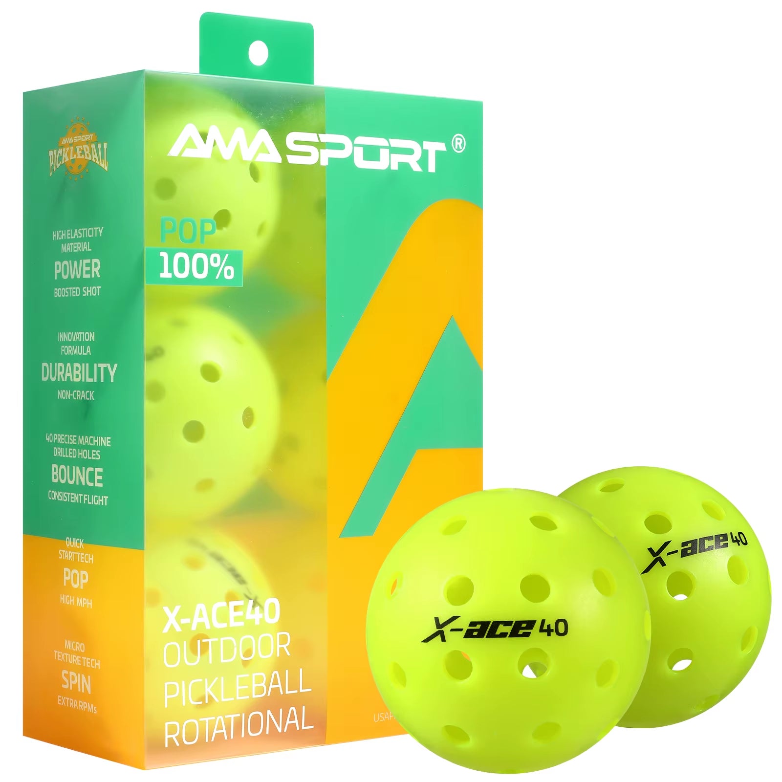 X-ACE Outdoor Pickleballs 40-Hole Crack-Resistant Optic Yellow Performance Balls