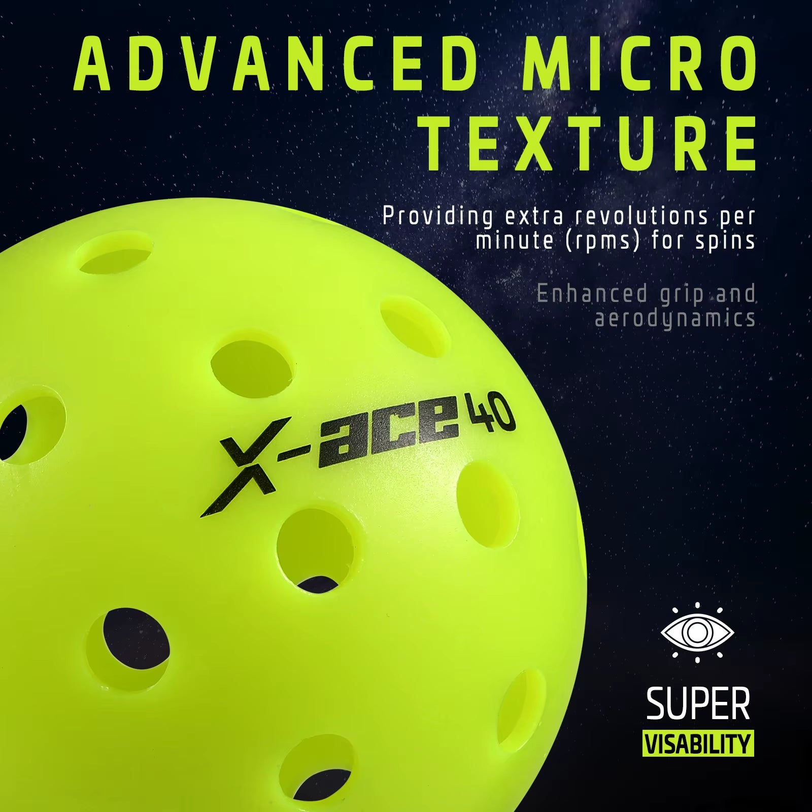 X-ACE Outdoor Pickleballs 40-Hole Crack-Resistant Optic Yellow Performance Balls